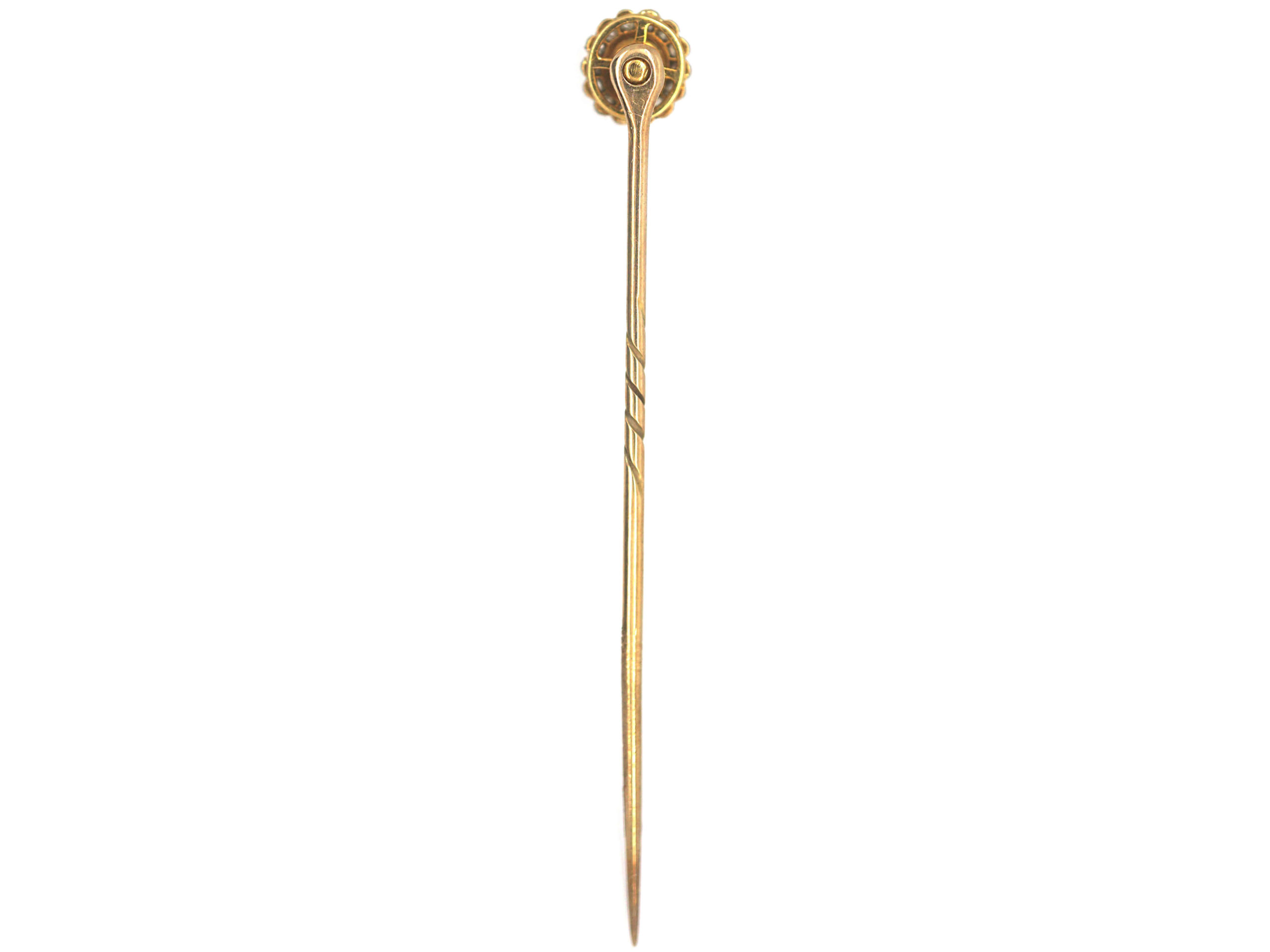 Edwardian 18ct Gold, Diamond & Natural Pearl Cluster Tie Pin (231P ...