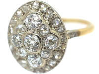 Edwardian 18ct Gold Oval Old Mine Cut & Rose Cut Diamond Cluster Ring