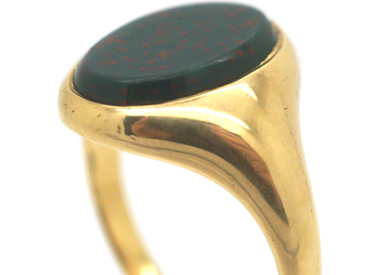 18ct Gold & Bloodstone Plain Signet Ring