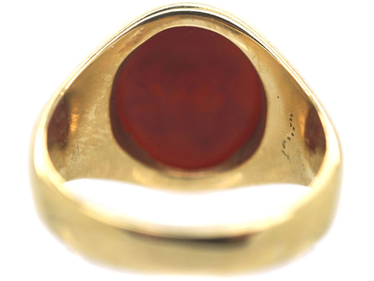 9ct Gold Signet Ring with Carnelian Intaglio of a Lion
