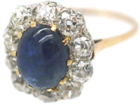 Edwardian 18ct Gold, Cabochon Sapphire & Diamond Ring