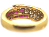 French Early 20th Century 18ct Gold, Ruby & Diamond Feather Ring