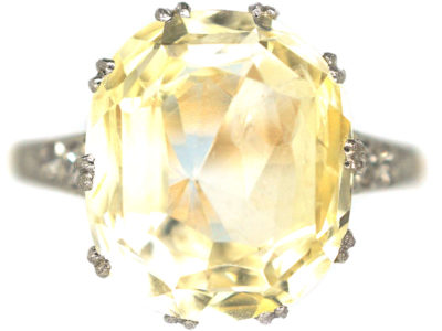 Art Deco 18ct Gold & Platinum, Yellow Sapphire & Diamond Ring