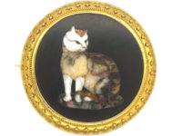Victorian 18ct Gold Pietra Dura Cat Brooch