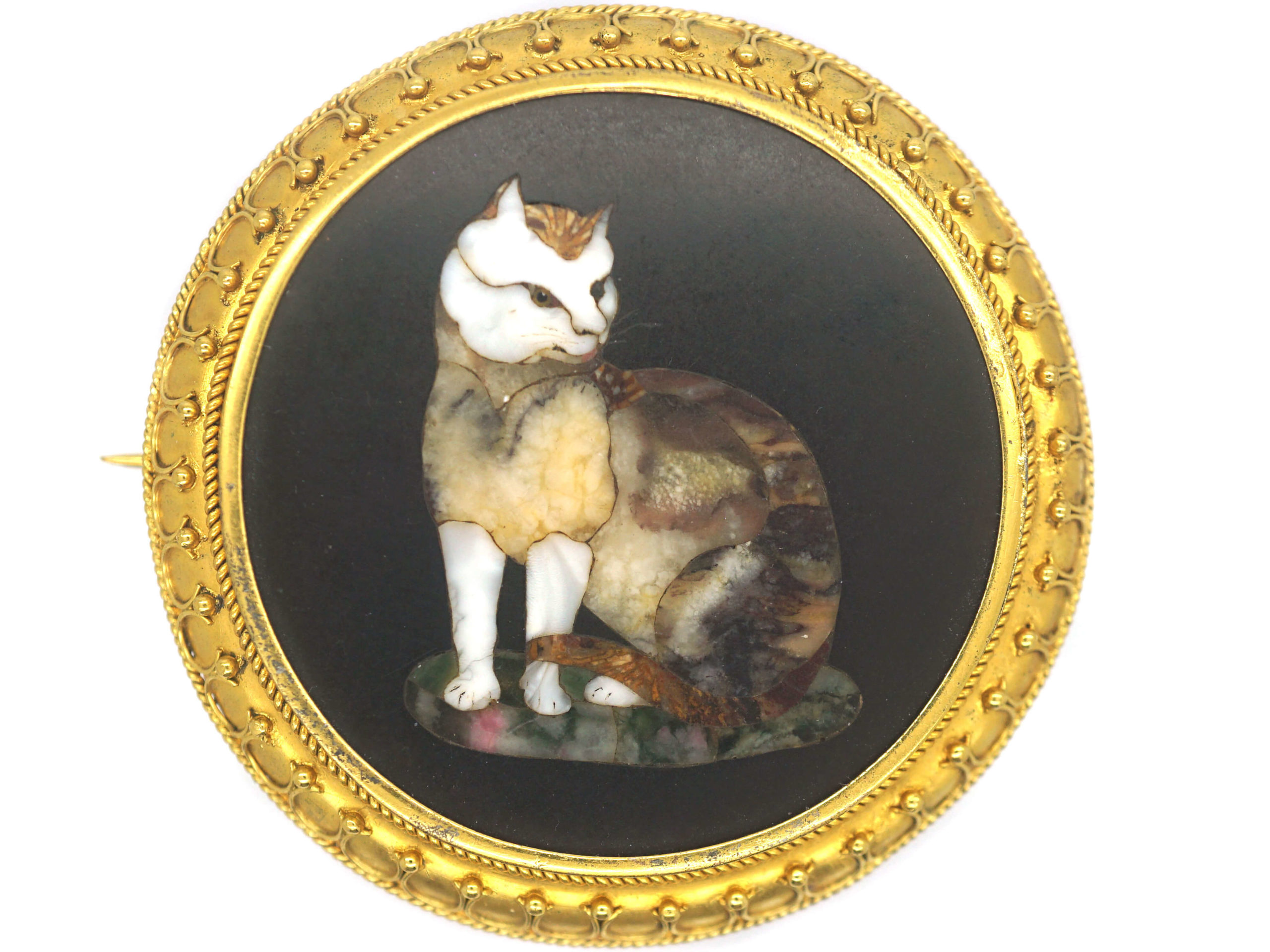 Victorian 18ct Gold Pietra Dura Cat Brooch (263P) | The Antique ...