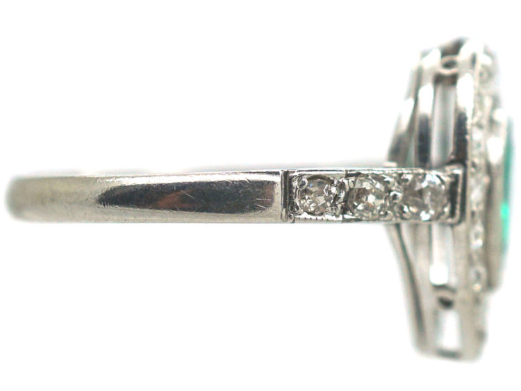 Art Deco Platinum Emerald & Diamond Pear Shaped Ring
