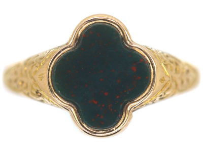 Victorian 15ct Gold & Bloodstone Quatrefoil Ring