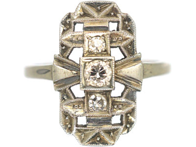 Art Deco 14ct White Gold Rectangular Shaped Ring set with Diamonds