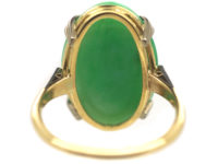 Art Deco 18ct Gold & Platinum Jade Ring with Diamond Set Shoulders