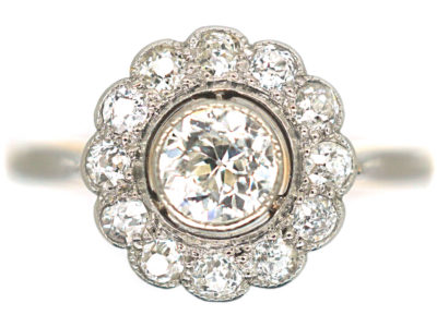 Edwardian 18ct Gold & Platinum, Diamond Daisy Cluster Ring
