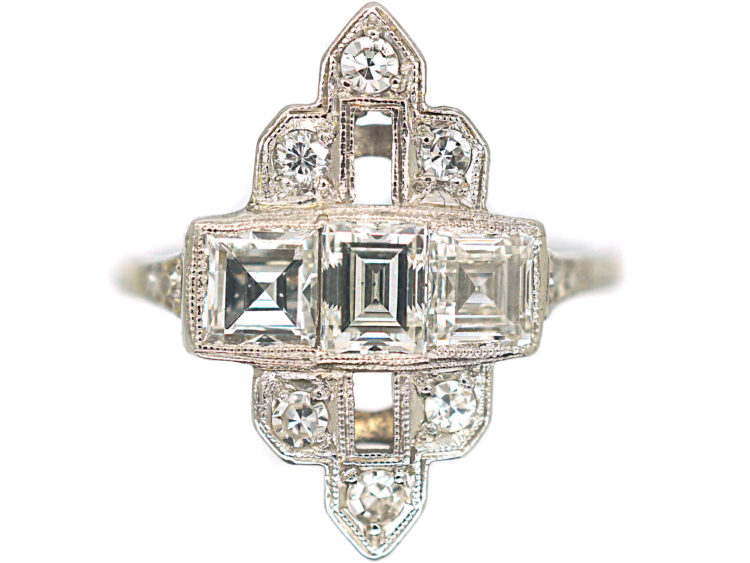 Art Deco Platinum & Diamond Geometric Ring