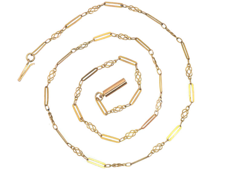 Edwardian 9ct Gold Knot & Tramline Chain