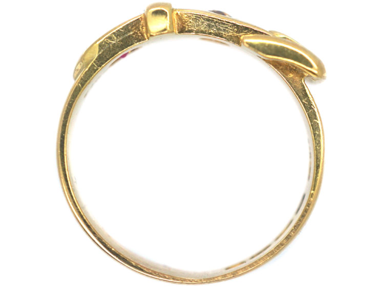 Victorian 18ct Gold Garnet & Diamond Buckle Ring