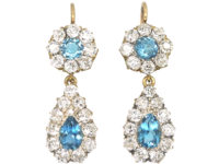 Edwardian 18ct Gold, Aquamarine & Diamond pear Shaped Drop Earrings