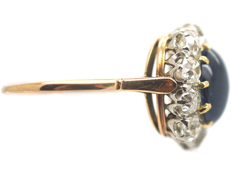 Edwardian 18ct Gold, Cabochon Sapphire & Diamond Ring