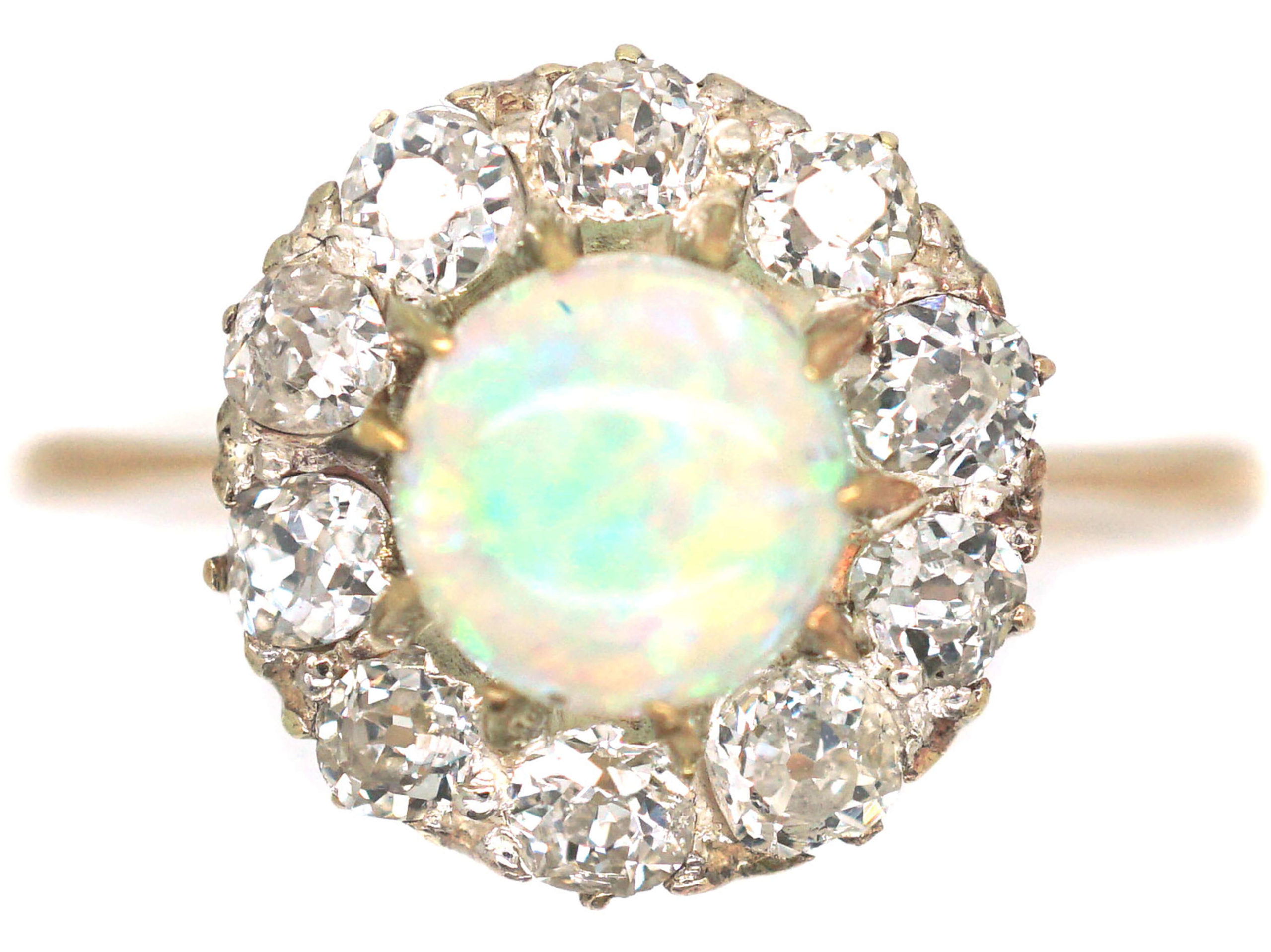 Edwardian 18ct Gold, Opal & Diamond Cluster Ring (158N) | The Antique ...