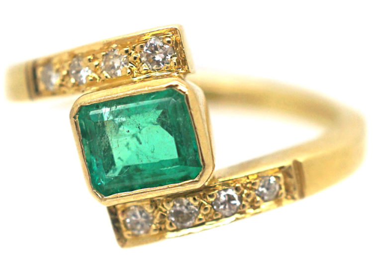 18ct Gold Emerald & Diamond Crossover Ring
