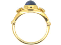 French 18ct Gold Cabochon Sapphire & Diamond Ring