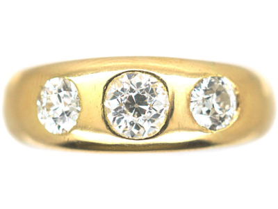Victorian Three Stone Diamond Rub Over Set Ring