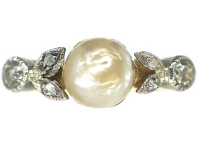 Edwardian 18ct Gold and Platinum Freshwater Pearl and Diamond Ring