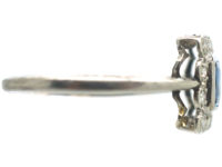 Art Deco 18ct White Gold & Platinum, Sapphire & Diamond Rectangular Shaped Ring