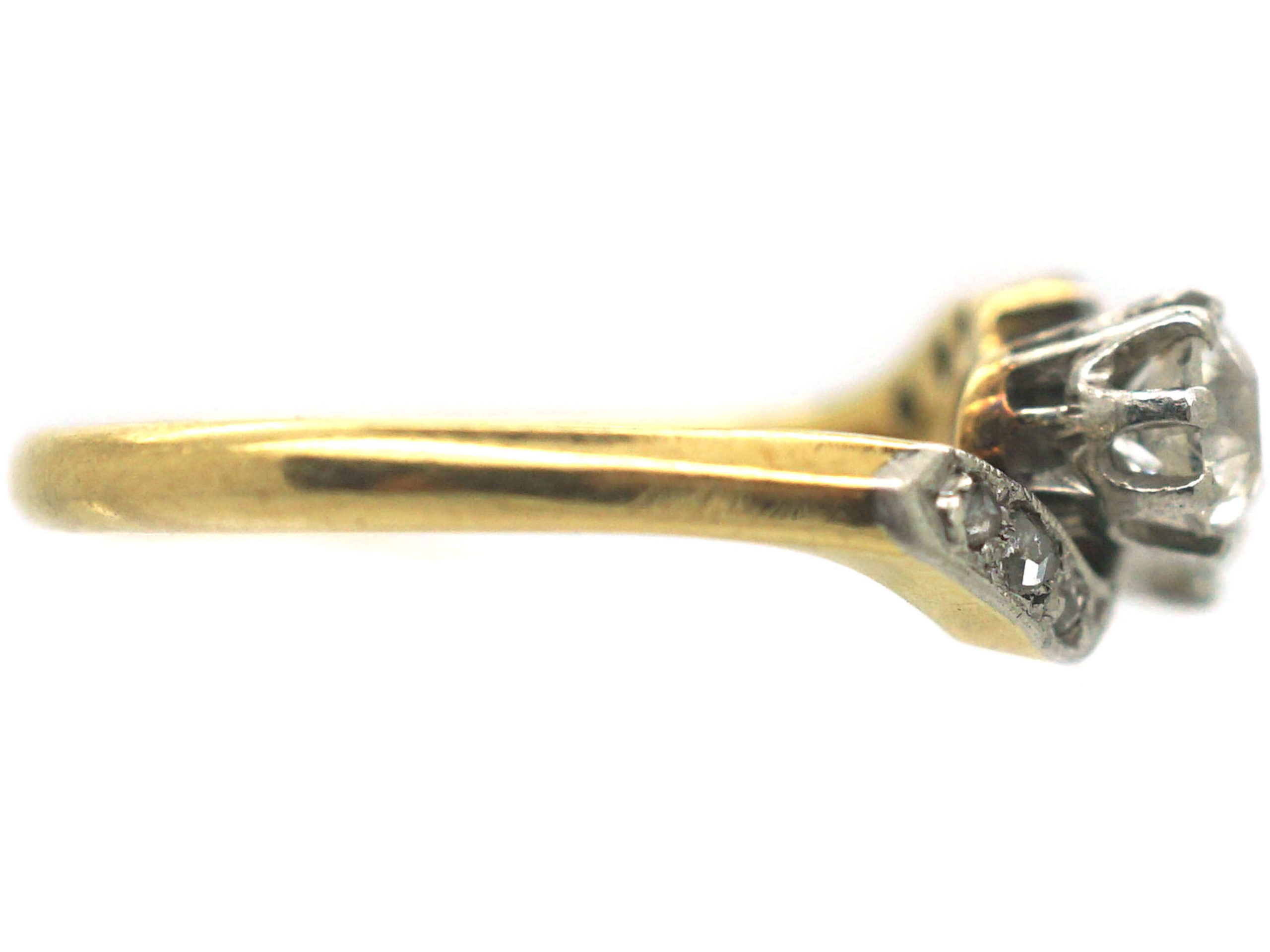 Edwardian 18ct Gold & Platinum, Two Stone Crossover Diamond Ring (380/O ...