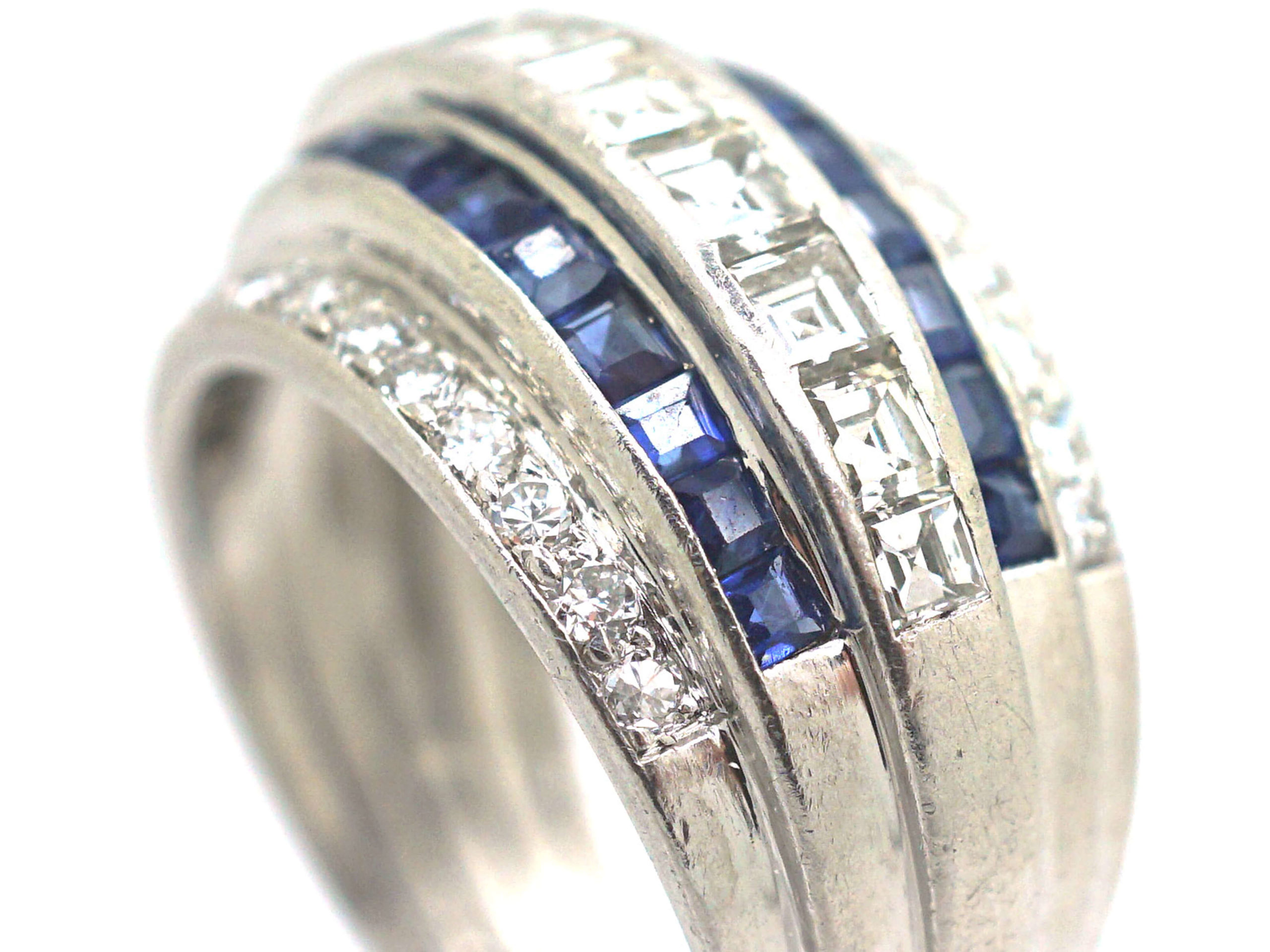 Art Deco Iridium & Platinum, Sapphire & Diamond Five Row Ring (219P) The Antique Jewellery Company