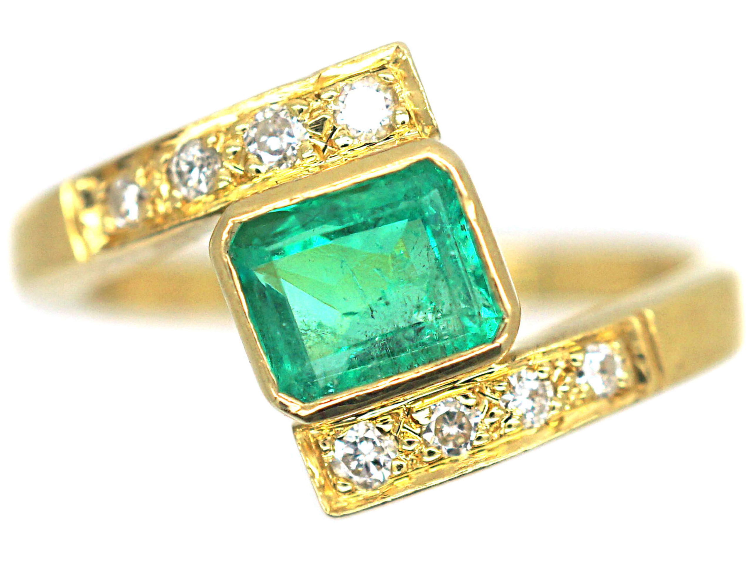18ct Gold Emerald And Diamond Crossover Ring 291p The Antique