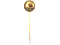 Victorian 18ct Gold & Reverse Intaglio Crystal Tie Pin of a Hunting Lady Mounted on a  Horse with Hound