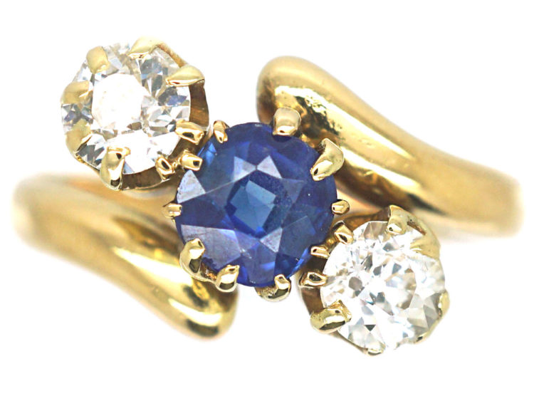 Edwardian 18ct Gold Sapphire & Diamond Crossover Ring