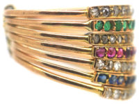 18ct Gold Seven Row Harem Ring set with Sapphires, Rubies, Emeralds & Rose Diamonds