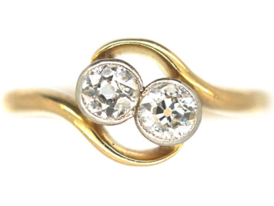 Edwardian 18ct Gold & Platinum, Two Stone Diamond Crossover Ring