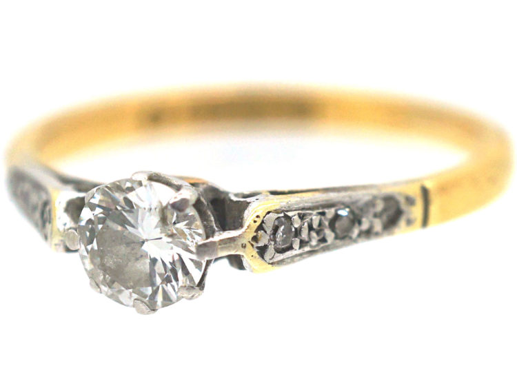 22ct Gold & Platinum Diamond Solitaire Ring with Diamond Set Shoulders