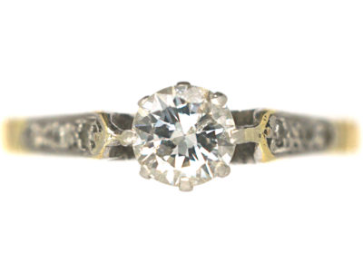 22ct Gold & Platinum Diamond Solitaire Ring with Diamond Set Shoulders