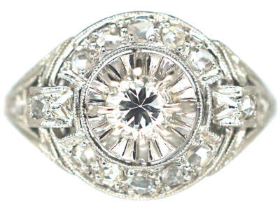 French Art Deco Platinum & Diamond Cluster Ring