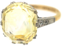 Art Deco 18ct Gold & Platinum, Yellow Sapphire & Diamond Ring