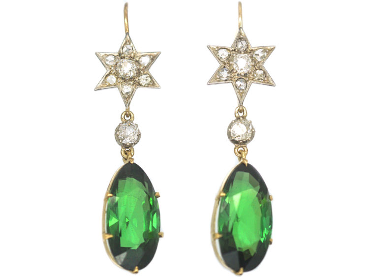 Victorian Green Tourmaline & Diamond Drop Earrings
