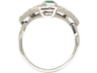 Art Deco Platinum Diamond Shaped Emerald & Diamond Ring