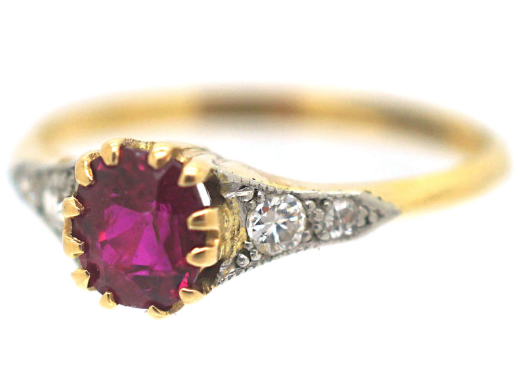 Edwardian 18ct Gold & Platinum, Ruby & Diamond Ring