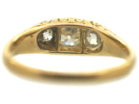 Victorian 18ct Gold Three Stone Diamond Carved Half Hoop Ring