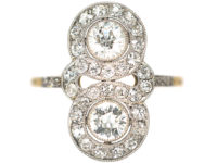 Edwardian 18ct Gold & Platinum Double Cluster Diamond Ring