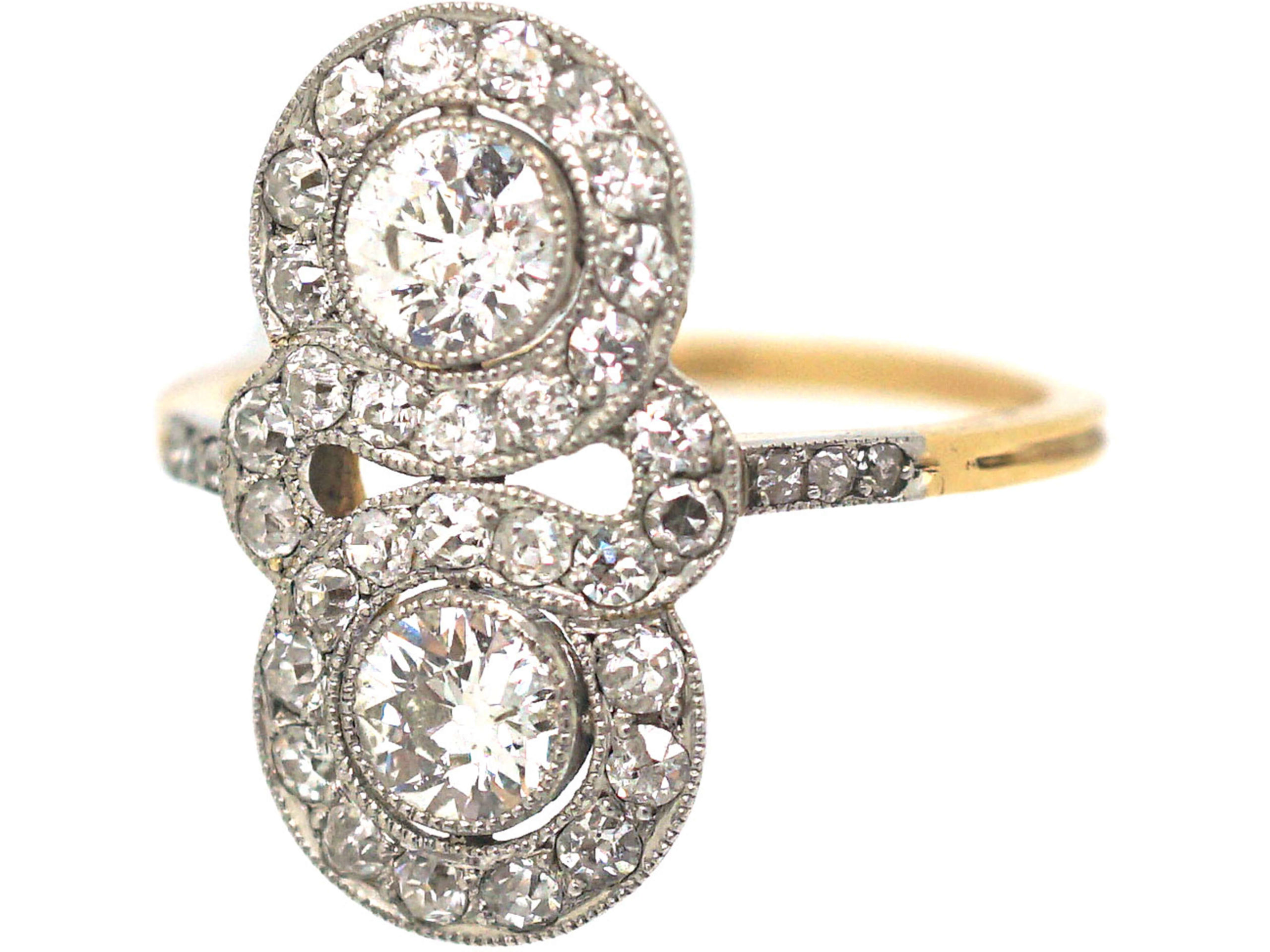 Edwardian 18ct Gold & Platinum Double Cluster Diamond Ring (431P) The