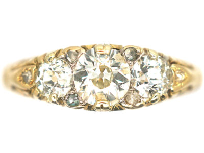 Victorian 18ct Gold Three Stone Diamond Carved Half Hoop Ring