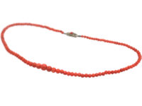 Coral Bead Necklace with Silver & Coral Clasp