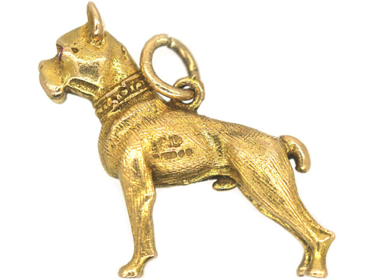 9ct Gold Bulldog Pendant with Ruby Eyes
