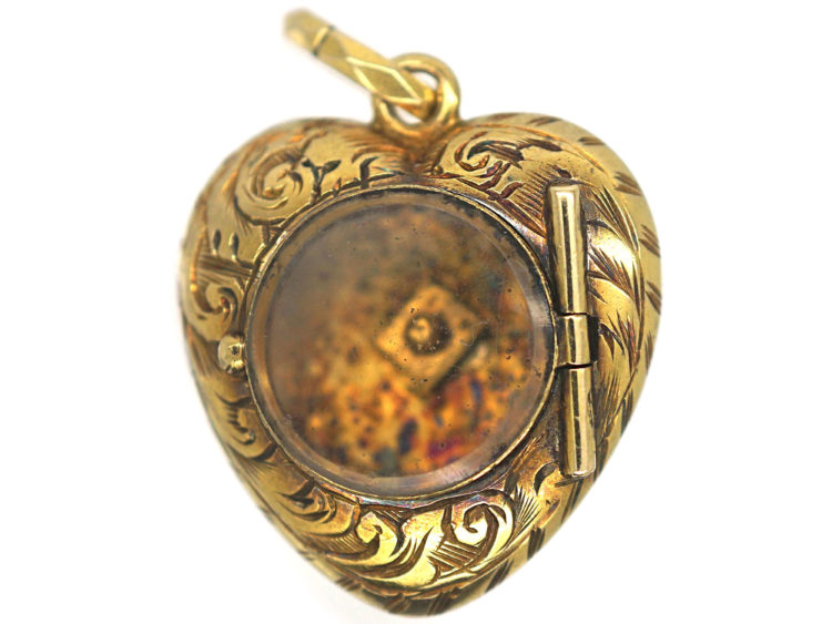 Georgian 15ct Gold Turquoise & Diamond Forget Me Not Heart Pendant with hinged Locket on Reverse