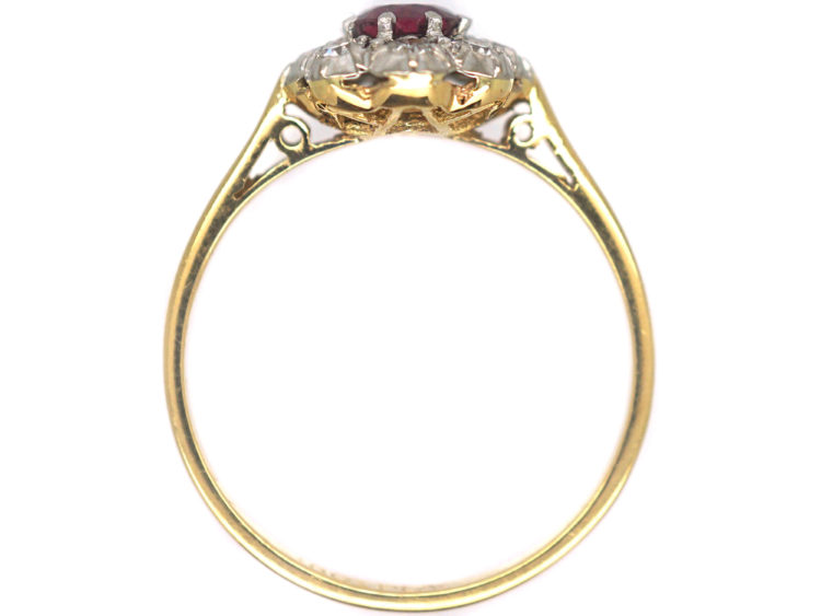 Edwardian 18ct Gold & Platinum Ruby & Diamond Cluster Ring