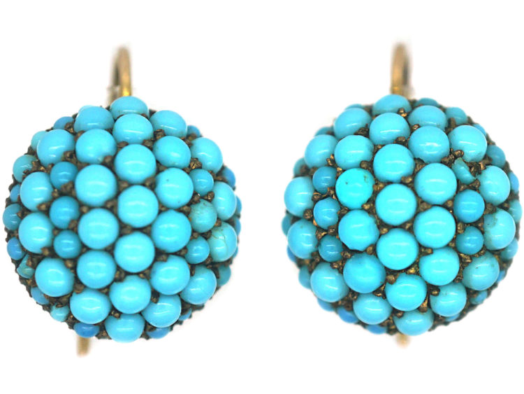 Victorian 15ct Gold Pave Set Forget Me Not Turquoise Round Earrings