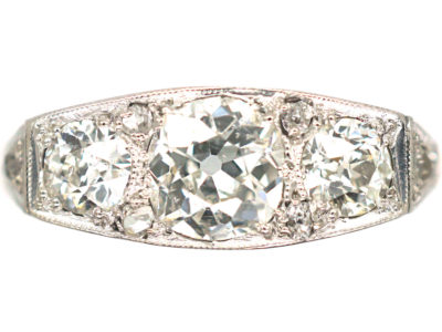 Art Deco 18ct Gold & Platinum Diamond Three Stone Ring