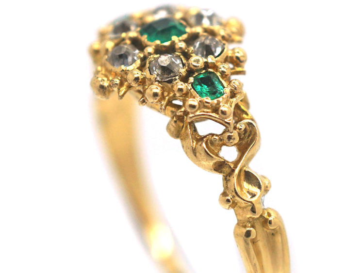 Georgian 18ct Gold, Emerald & Diamond Cluster Ring